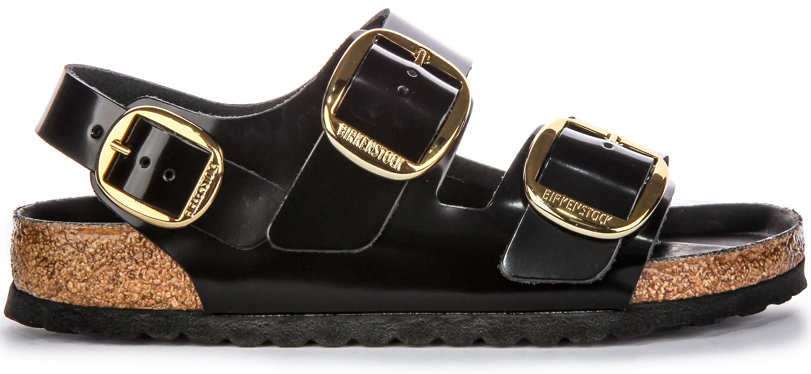 Sandalias de Cuero para Mujer Birkenstock Milano Big Buck en Patente Negro
