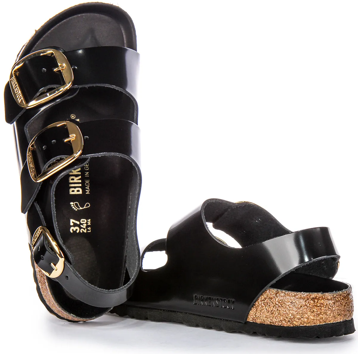 Sandalias de Cuero para Mujer Birkenstock Milano Big Buck en Patente Negro