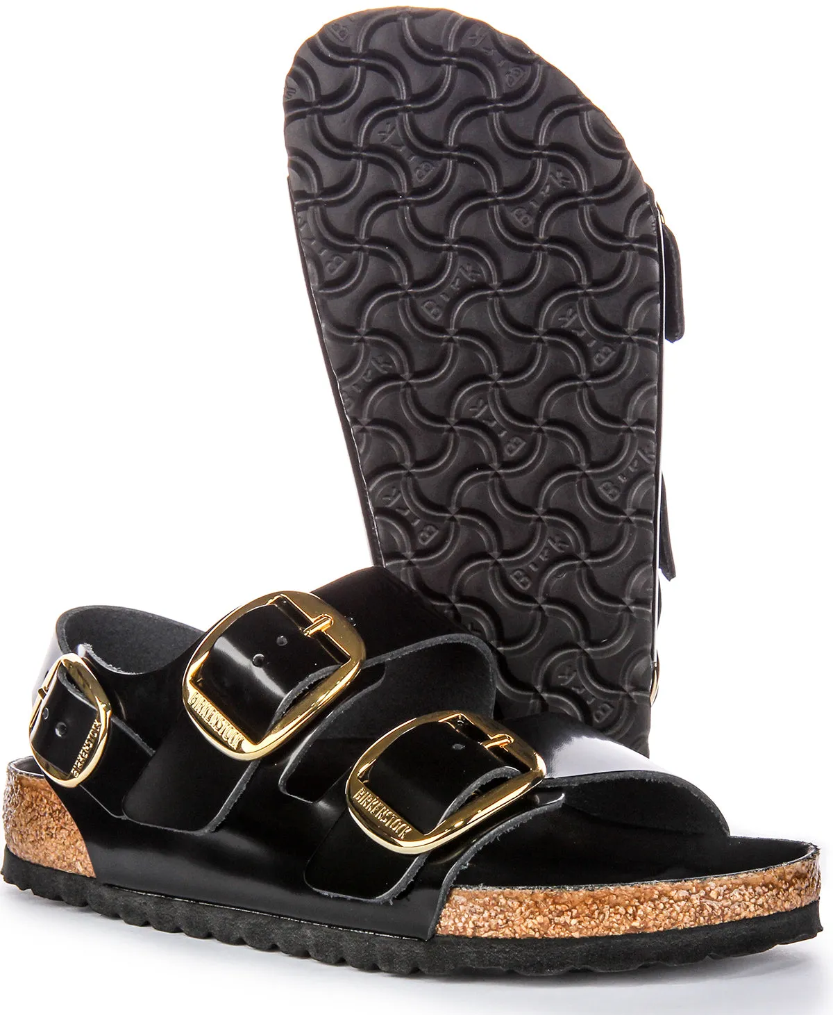 Sandalias de Cuero para Mujer Birkenstock Milano Big Buck en Patente Negro