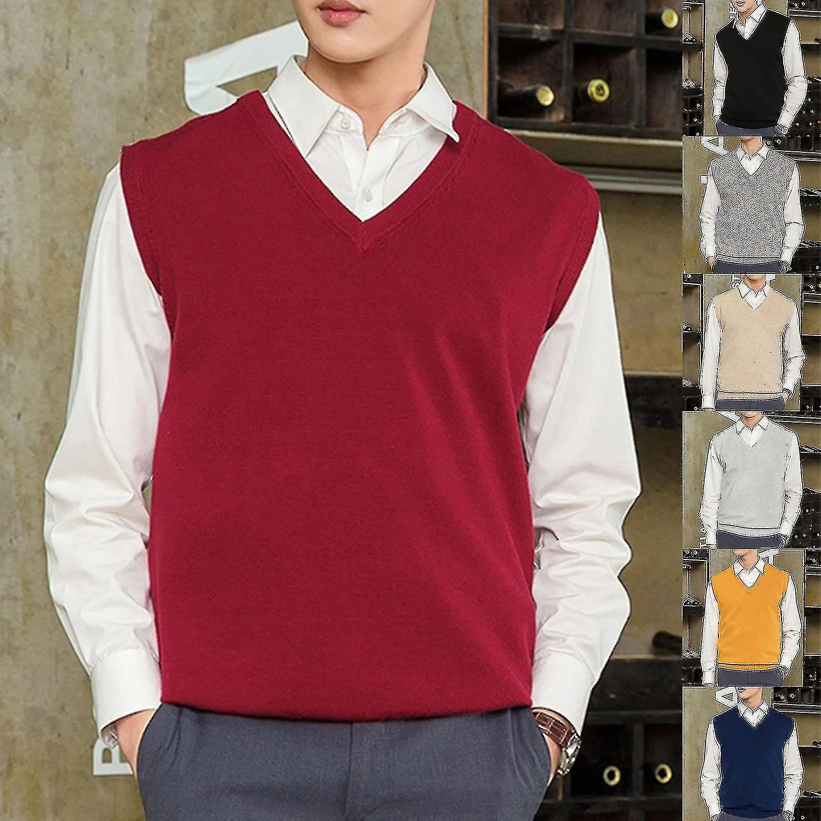 SLEEVELESS LOOSE WARM SWEATER VEST MEN VNECK PULLOVER WAISTCOAT