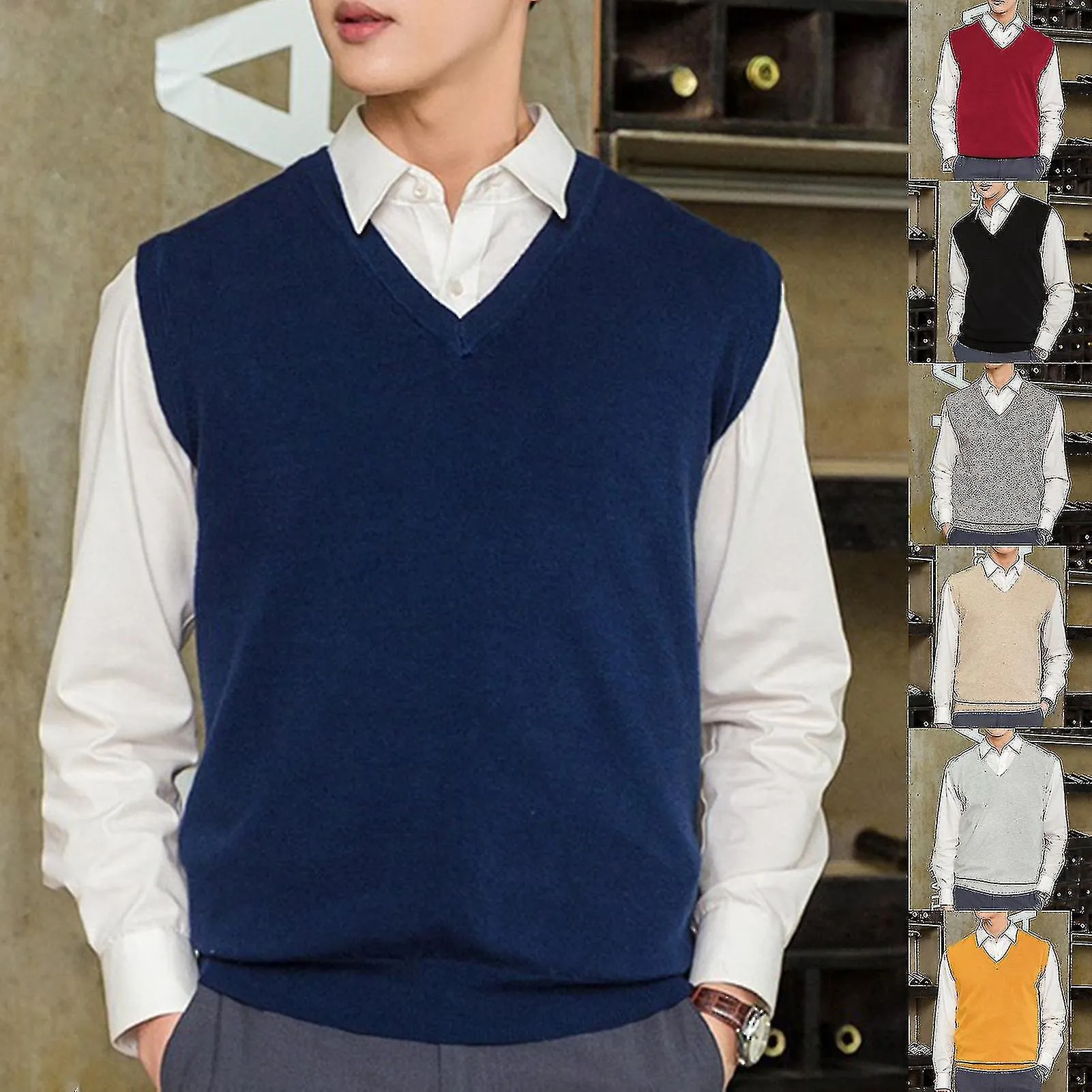 SLEEVELESS LOOSE WARM SWEATER VEST MEN VNECK PULLOVER WAISTCOAT
