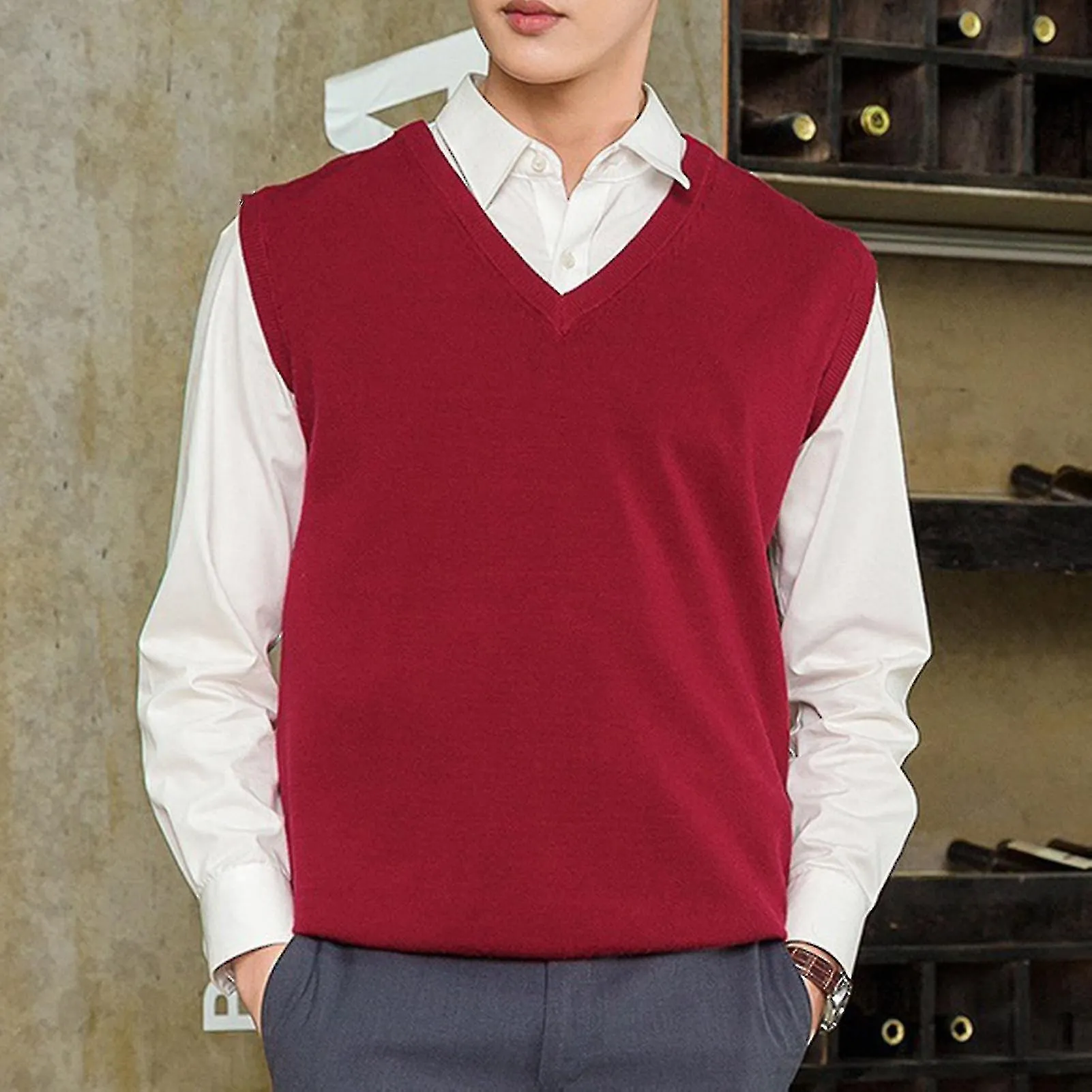 SLEEVELESS LOOSE WARM SWEATER VEST MEN VNECK PULLOVER WAISTCOAT