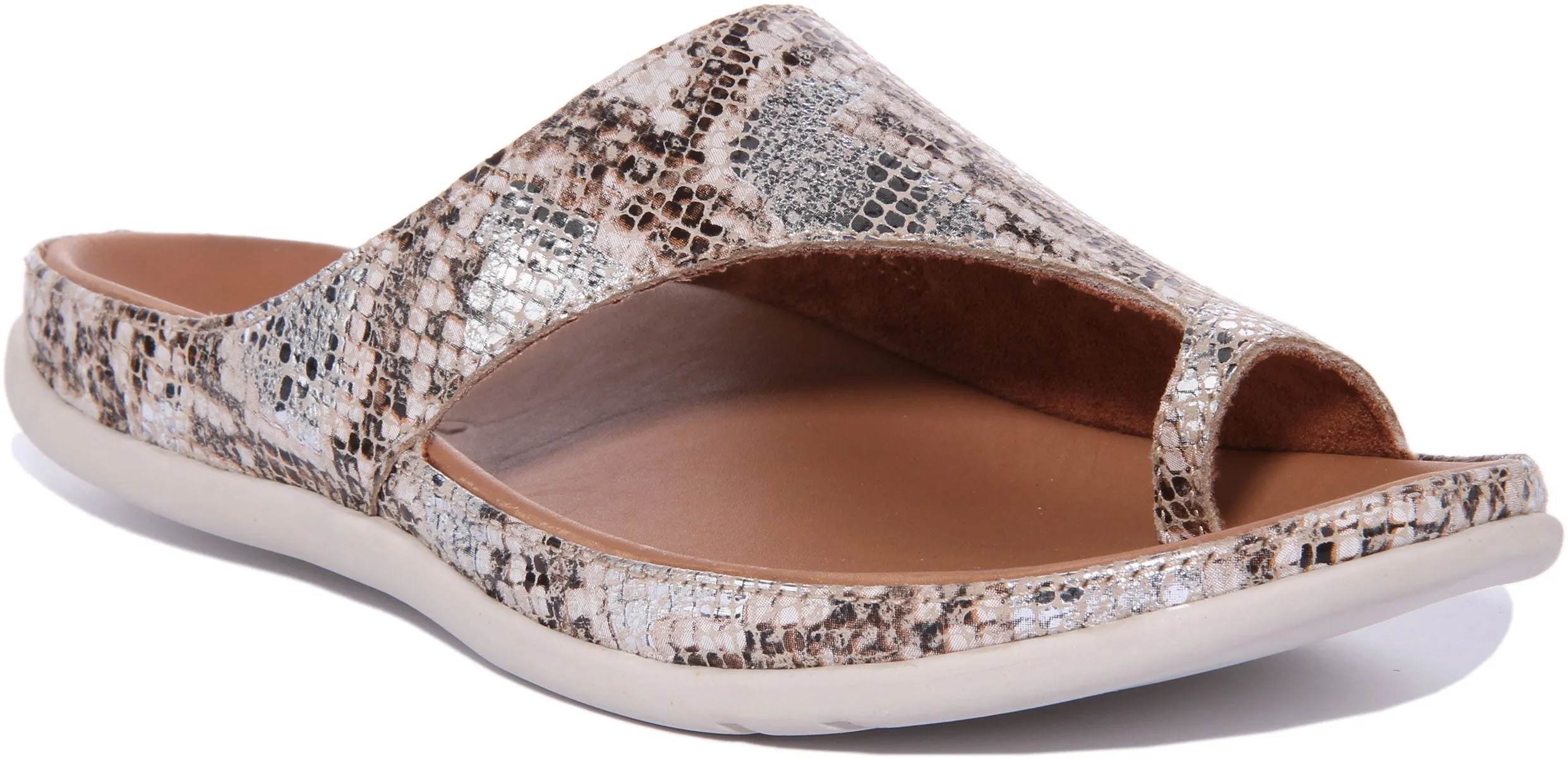 Strive Capri Sandalia de cuero con lazo en el dedo del pie para mujer en serpiente