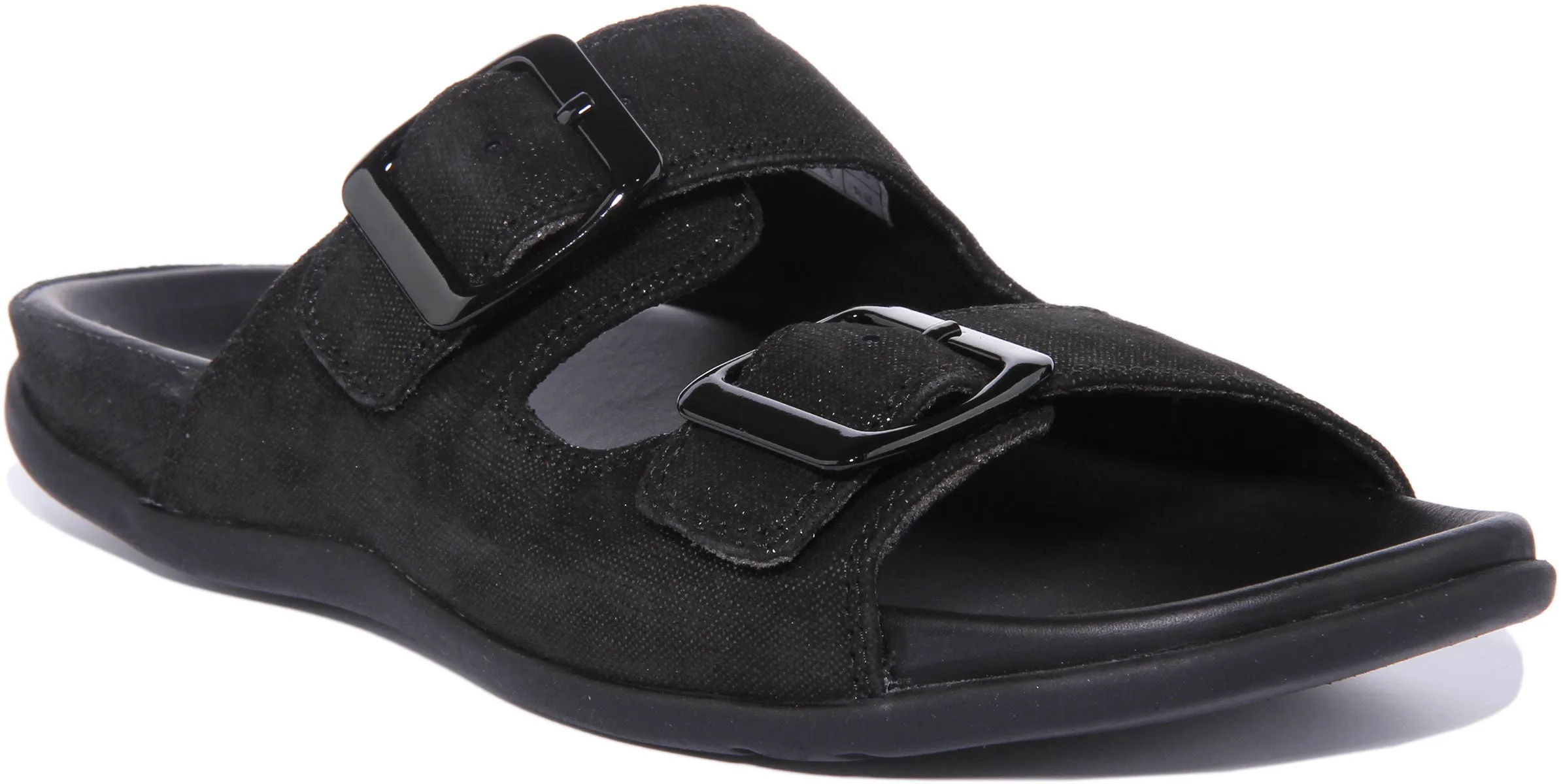Strive Largo Sandalia de cuero con dos correas ajustables para mujer en negro