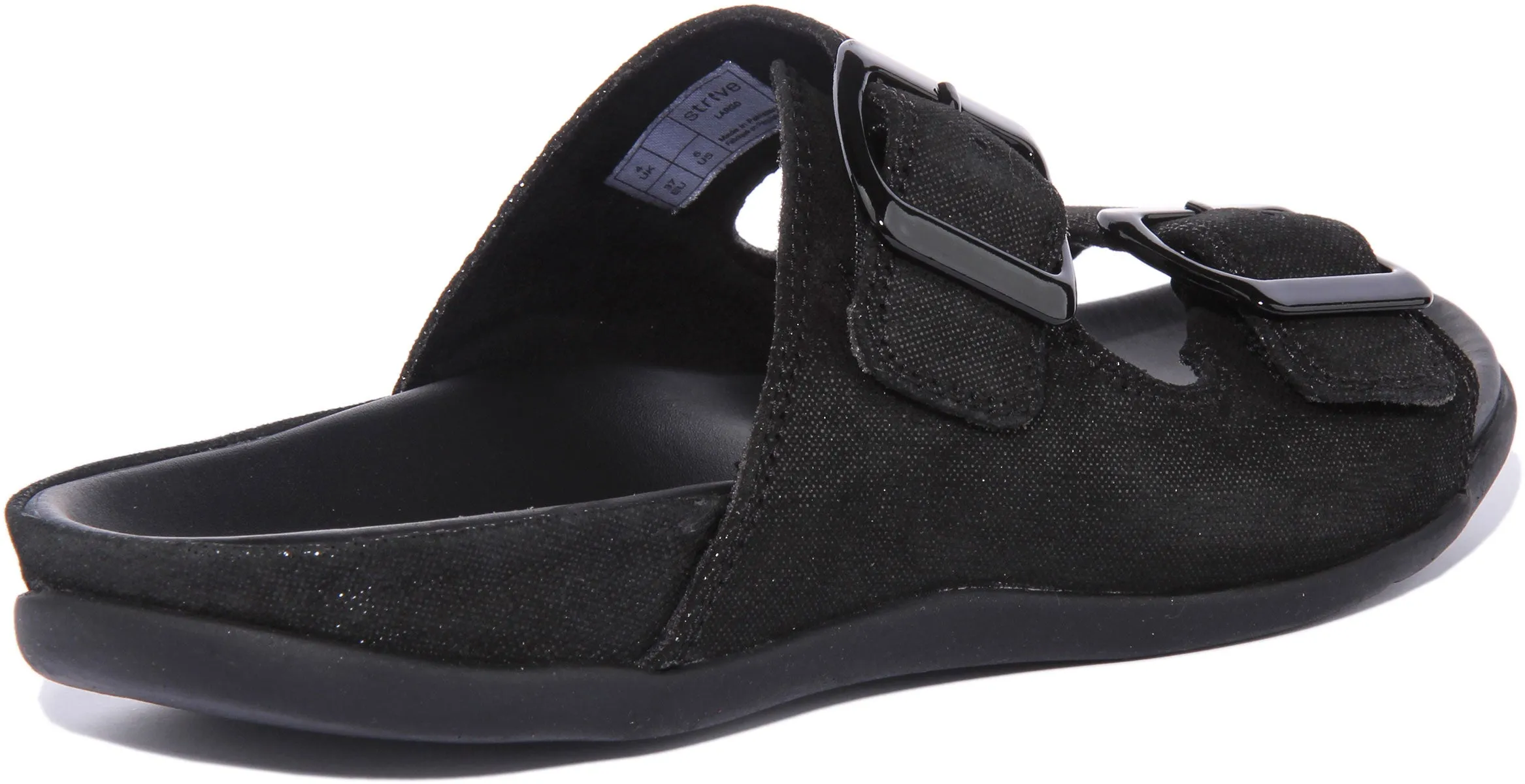Strive Largo Sandalia de cuero con dos correas ajustables para mujer en negro