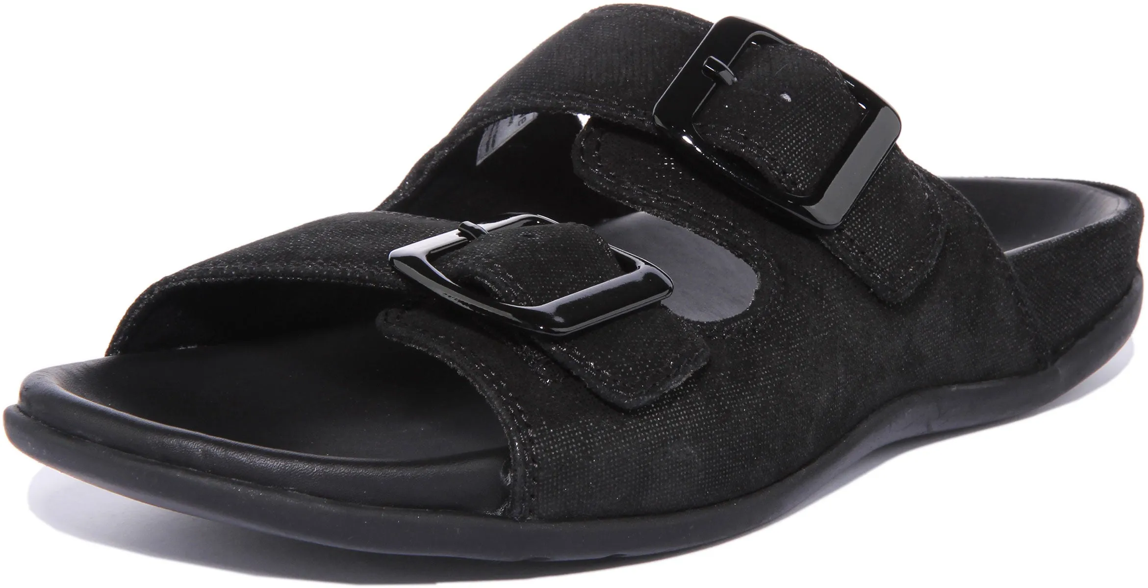Strive Largo Sandalia de cuero con dos correas ajustables para mujer en negro