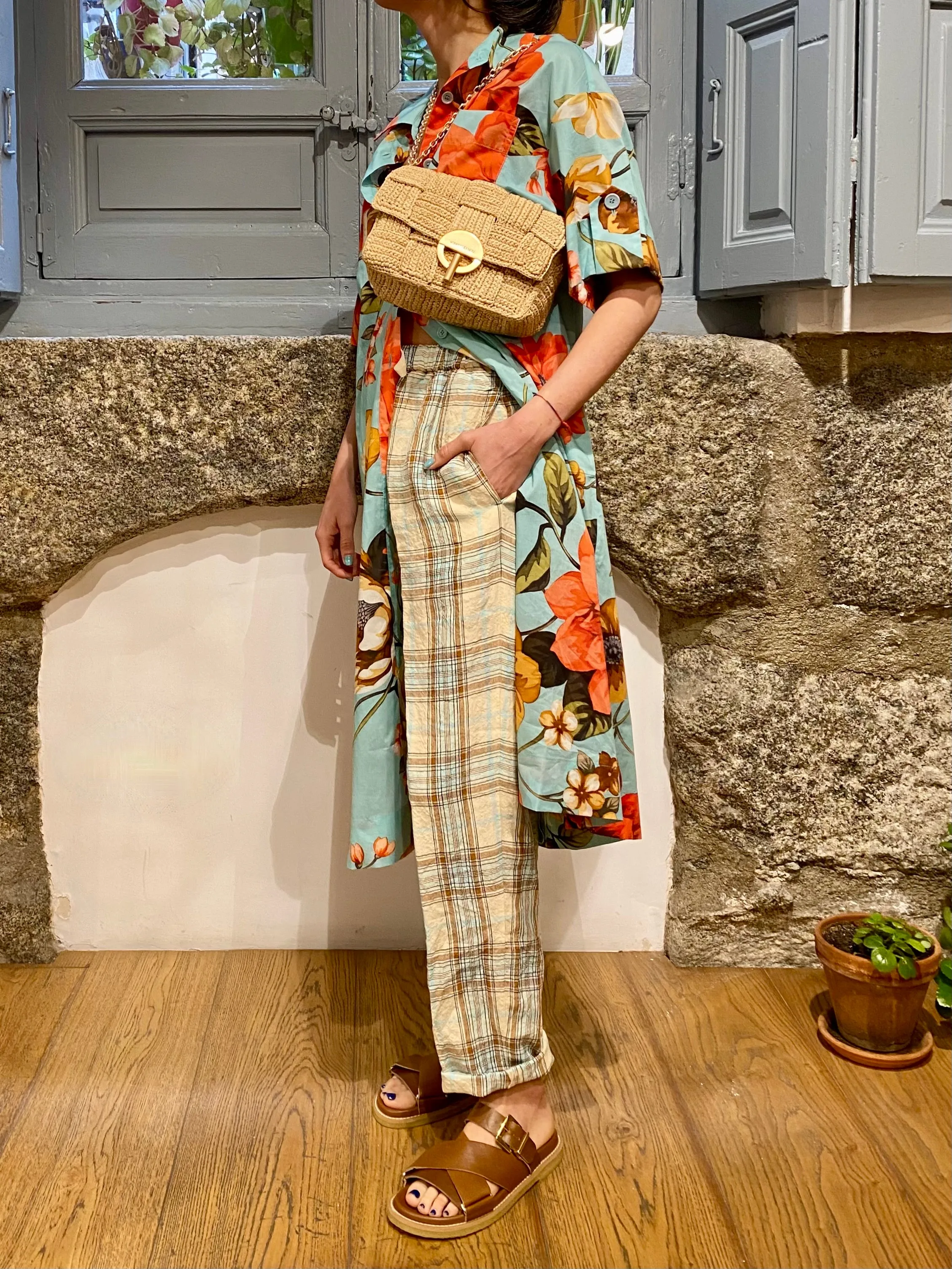VESTIDO CAMISERO MANGA CORTA FLORAL TURQUESA