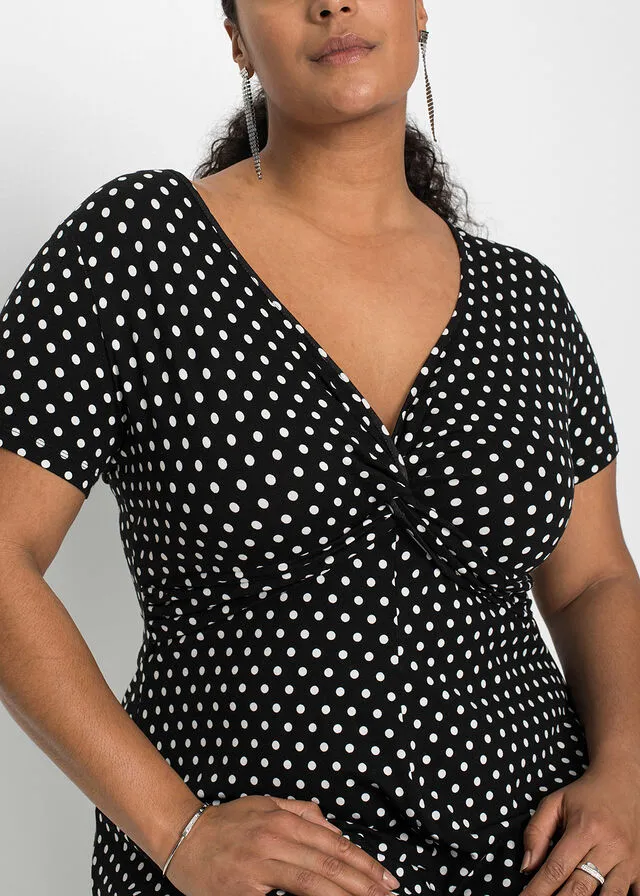 VESTIDO DE PUNTO DE VISCOSA SOSTENIBLE NEGROBLANCO DE LUNARES