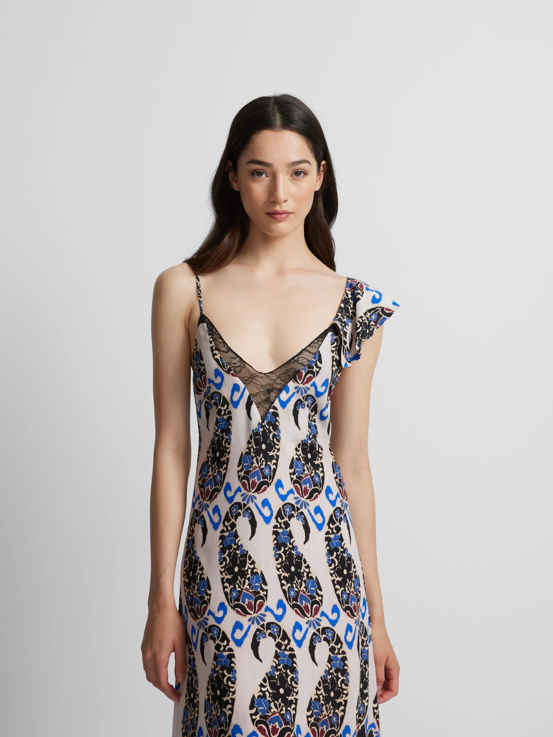 Vestido lencero puntilla estampado marino