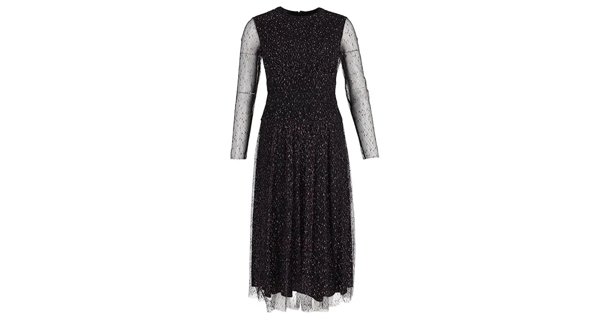 Vestido midi de manga transparente Escada en poliéster negro 