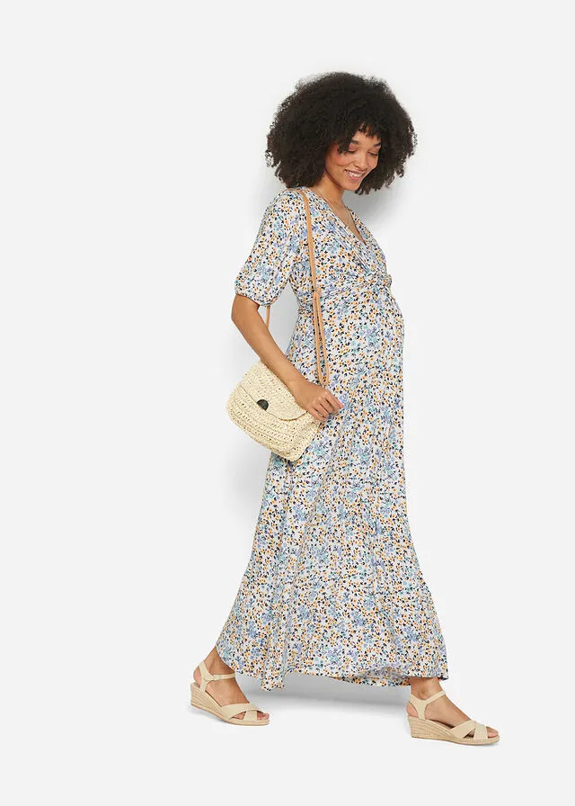 Vestido premamá/de lactancia con viscosa sostenible Azul de flores
