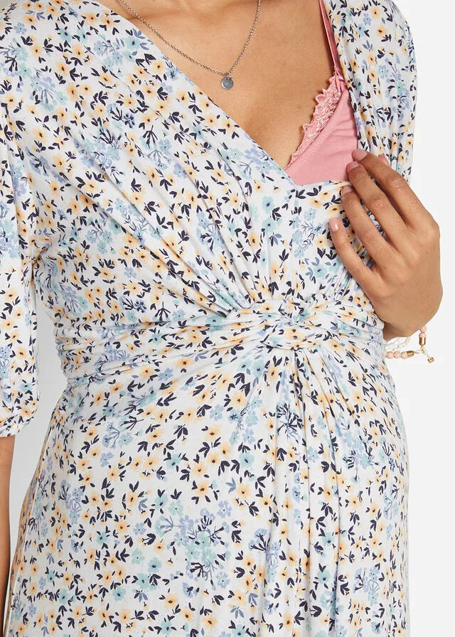Vestido premamá/de lactancia con viscosa sostenible Azul de flores