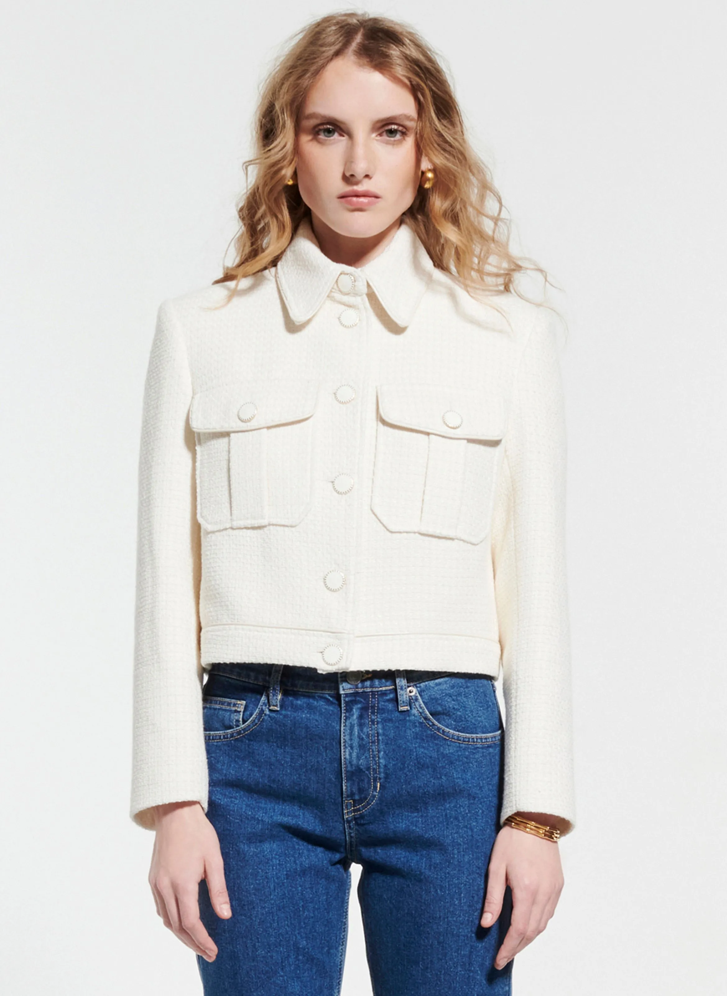 VIENNE  CHAQUETA DE TWEED DE MEZCLA DE ALGODóN CON CUELLO CLáSICO EN BLANCO
