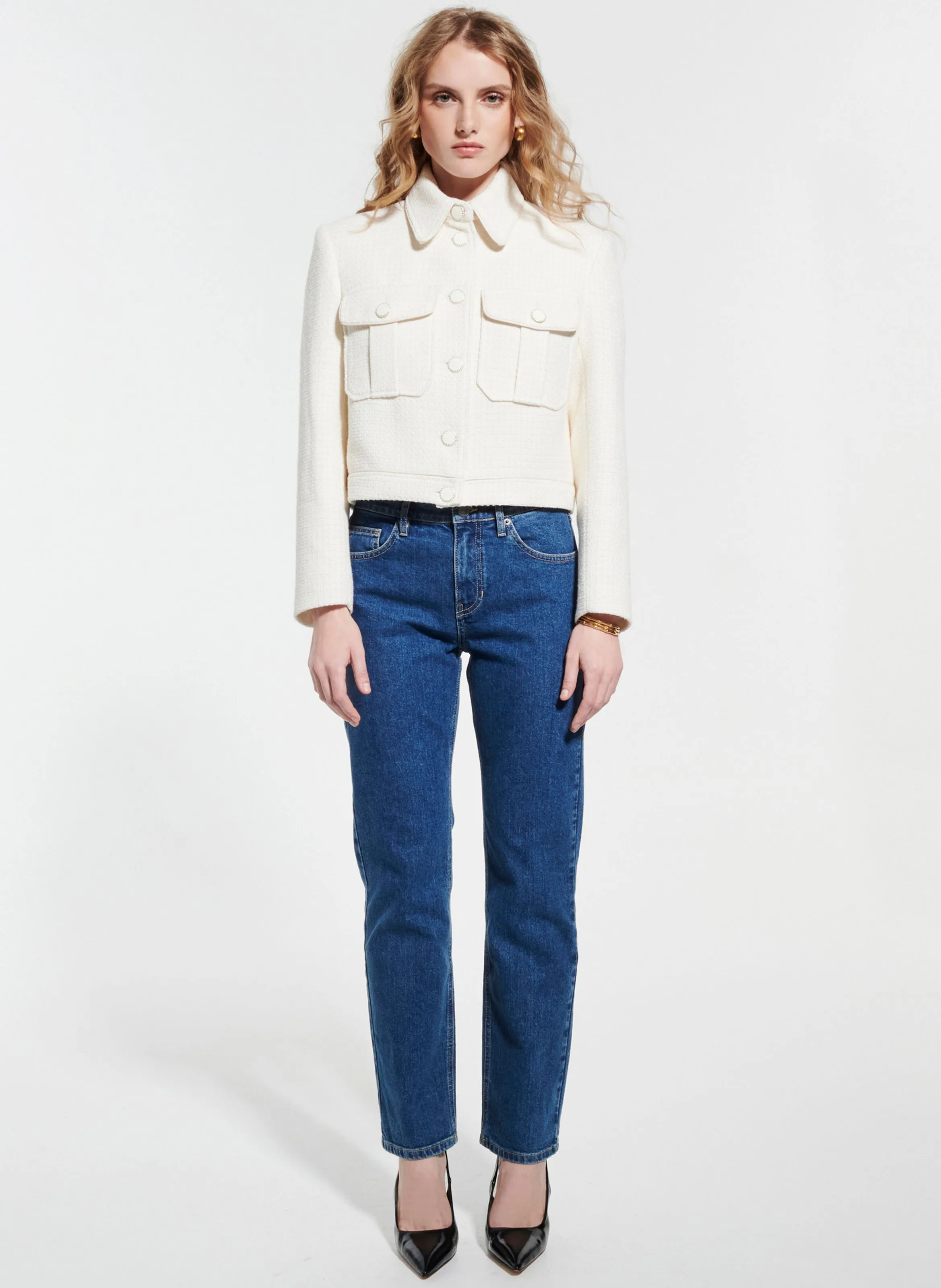VIENNE  CHAQUETA DE TWEED DE MEZCLA DE ALGODóN CON CUELLO CLáSICO EN BLANCO