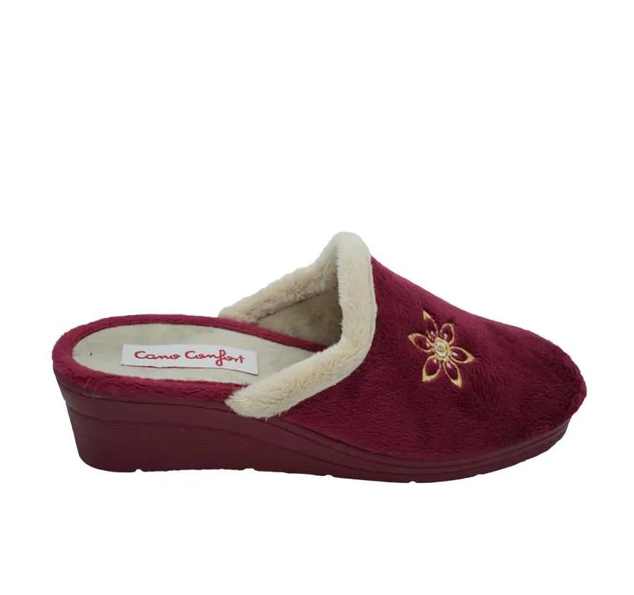 ZAPATILLA CANO CONFORT 455 CHINELA CUÑA DESCALZA PELUCHE BURDEOS MUY CÓMODA PARA MUJER 27339
