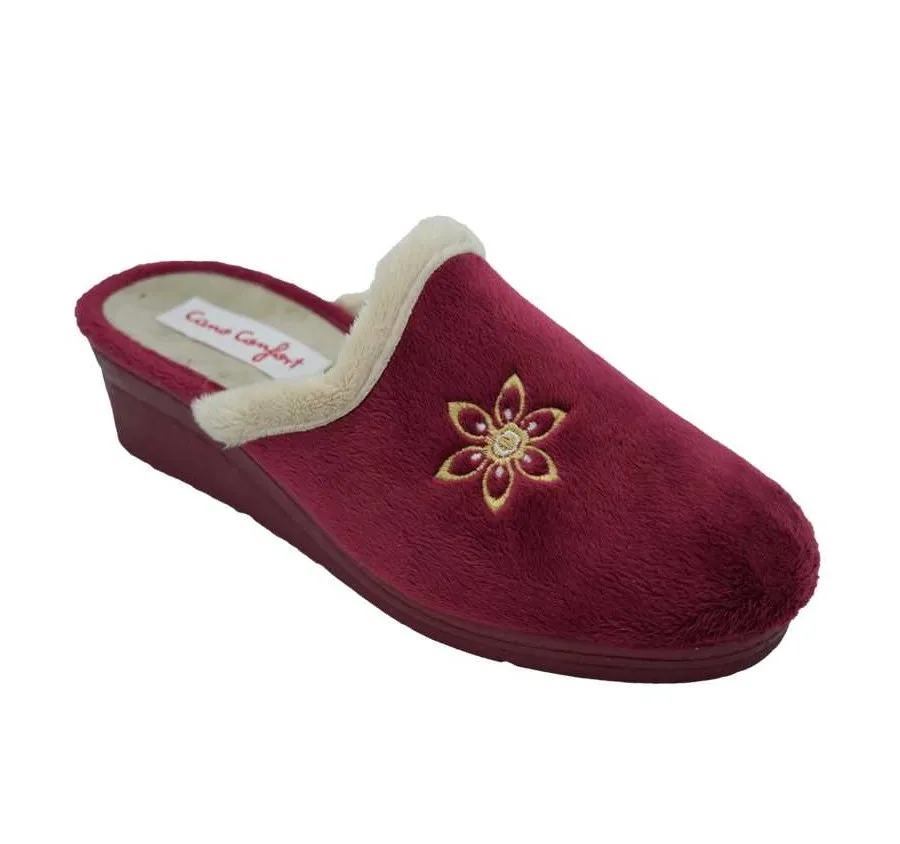 ZAPATILLA CANO CONFORT 455 CHINELA CUÑA DESCALZA PELUCHE BURDEOS MUY CÓMODA PARA MUJER 27339