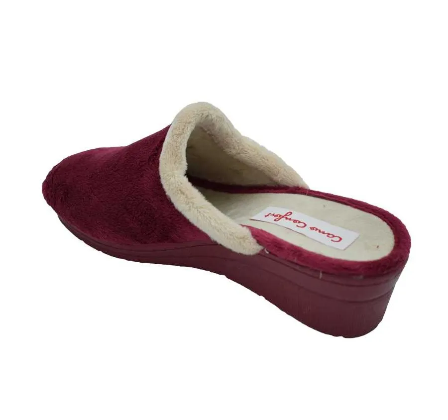 ZAPATILLA CANO CONFORT 455 CHINELA CUÑA DESCALZA PELUCHE BURDEOS MUY CÓMODA PARA MUJER 27339