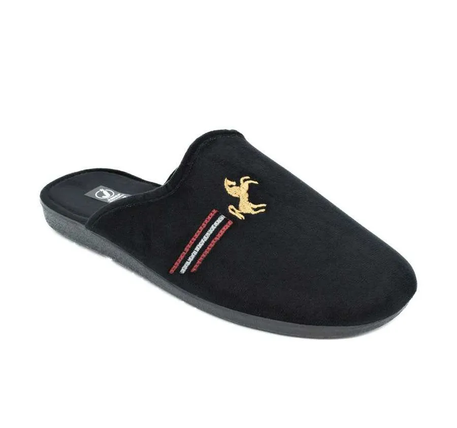 ZAPATILLA DE CASA DESCALZA NEGRO CÓMODA HOMBRE CHINELA ADORNO BORDADO 24258