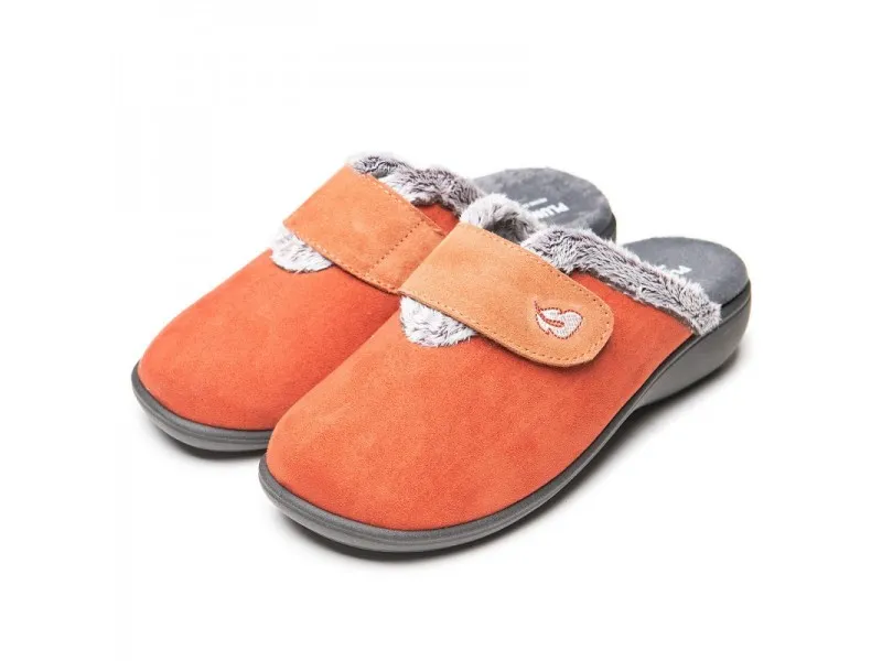 ZAPATILLA DE CASA DESCALZA PLUMAFLEX CON VELCRO 14113 ROAL EN COLOR CALDERA
