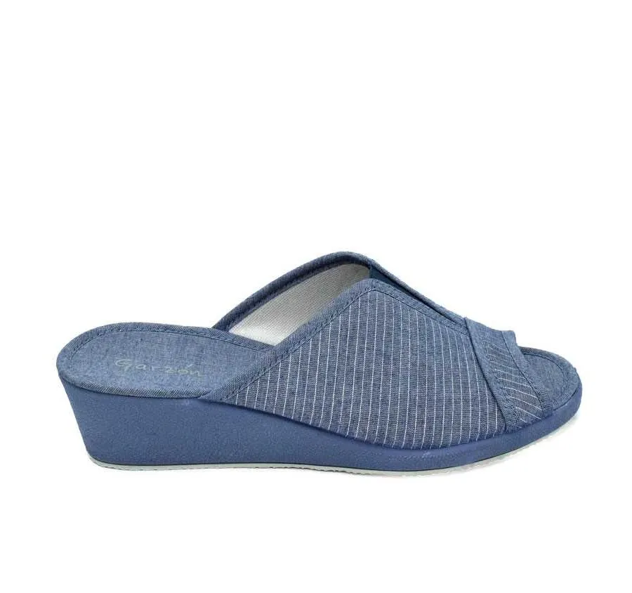 ZAPATILLA DE GARZÓN DE MUJER ELÁSTICO CENTRAL TELA RAYAS METAL ÍNDIGO
