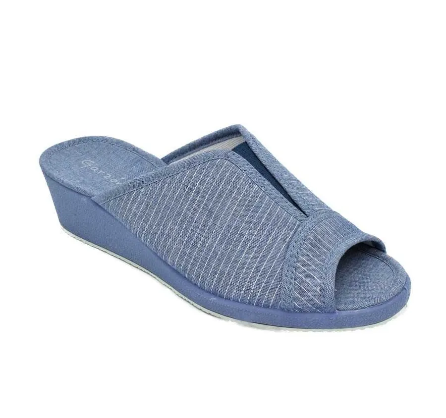ZAPATILLA DE GARZÓN DE MUJER ELÁSTICO CENTRAL TELA RAYAS METAL ÍNDIGO