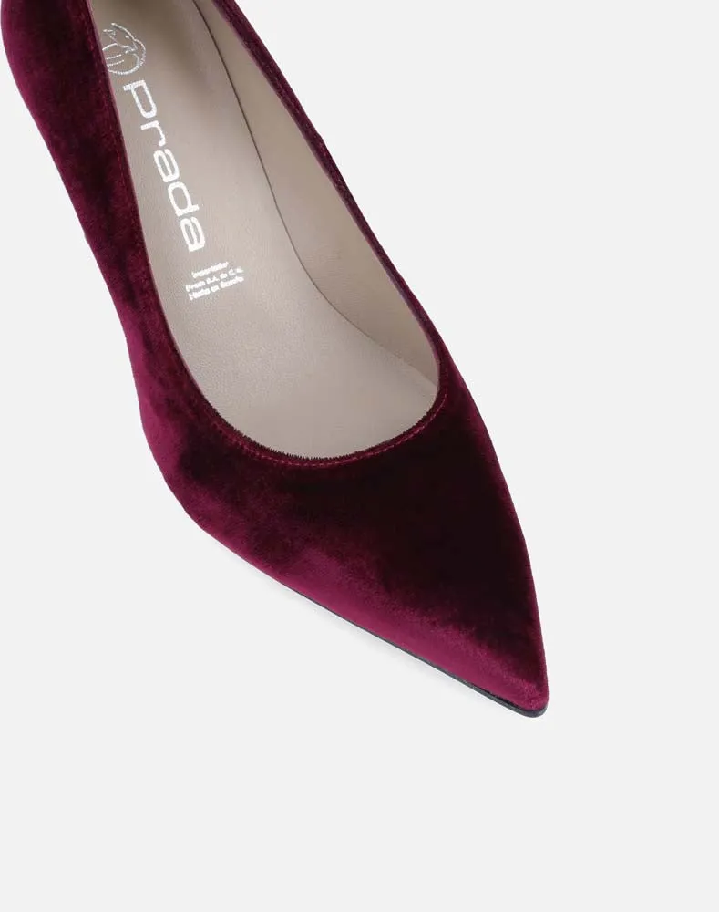 Zapatilla de tacón bajo en terciopelo vino para mujer