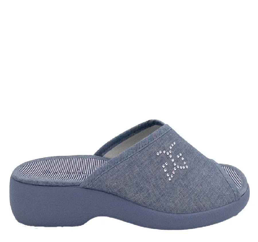 ZAPATILLA GARZÓN 3259.119 DE CASA DE MUJER CHINELA DESCALZA CRUZADA TELA ÍNDIGO 21454