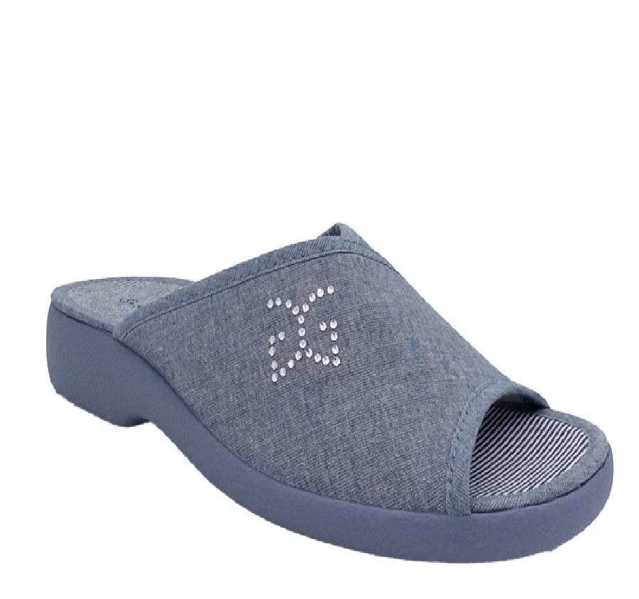 ZAPATILLA GARZÓN 3259.119 DE CASA DE MUJER CHINELA DESCALZA CRUZADA TELA ÍNDIGO 21454