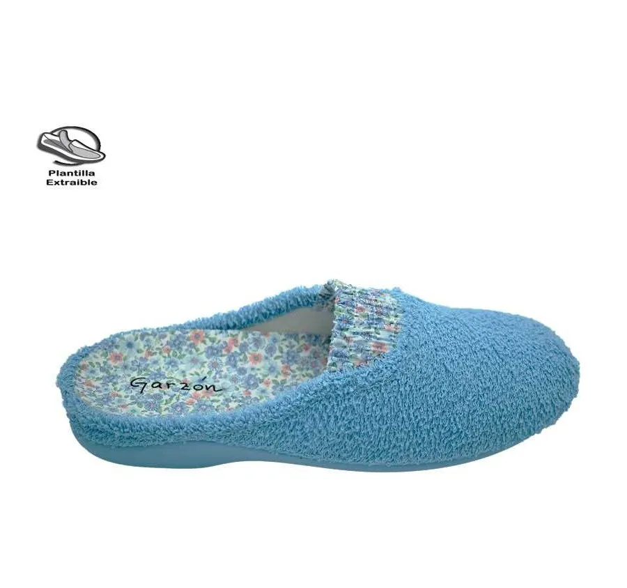 ZAPATILLA GARZÓN 7297 DE CASA ELÁSTICO DE MUJER RIZO CELESTE CÓMODA  26175