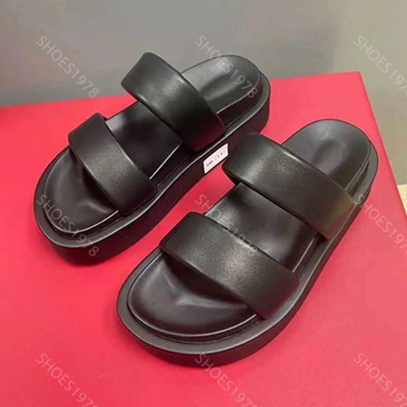 Zapatillas novedosas Zapatos para mujer Diapositivas Sandalias casuales Cuero suave Cómodo Matsuke Suela gruesa Sandalias de pla