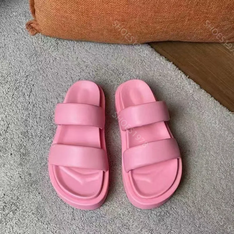 Zapatillas novedosas Zapatos para mujer Diapositivas Sandalias casuales Cuero suave Cómodo Matsuke Suela gruesa Sandalias de pla