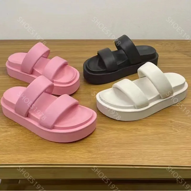 Zapatillas novedosas Zapatos para mujer Diapositivas Sandalias casuales Cuero suave Cómodo Matsuke Suela gruesa Sandalias de pla