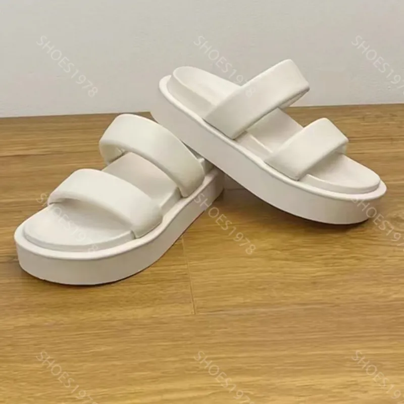 Zapatillas novedosas Zapatos para mujer Diapositivas Sandalias casuales Cuero suave Cómodo Matsuke Suela gruesa Sandalias de pla