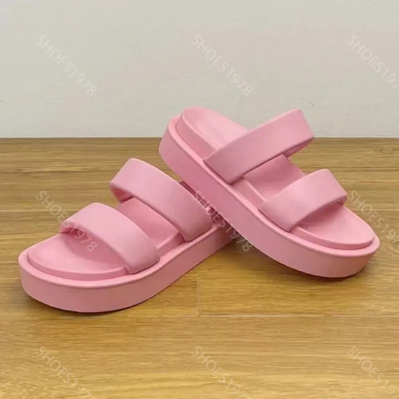 Zapatillas novedosas Zapatos para mujer Diapositivas Sandalias casuales Cuero suave Cómodo Matsuke Suela gruesa Sandalias de pla