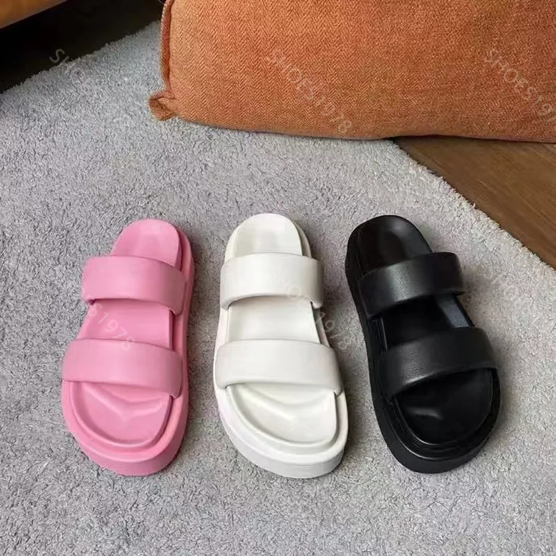 Zapatillas novedosas Zapatos para mujer Diapositivas Sandalias casuales Cuero suave Cómodo Matsuke Suela gruesa Sandalias de pla