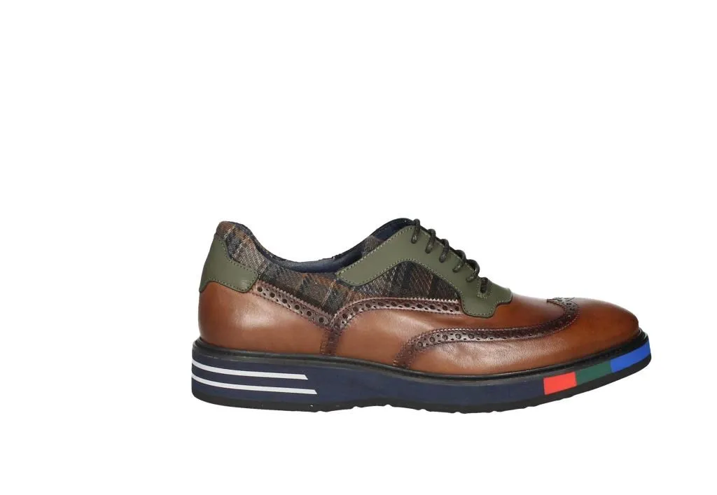 Zapato Cordon Piel Cuero Pala Vega Cuello Escoces Piso Azul