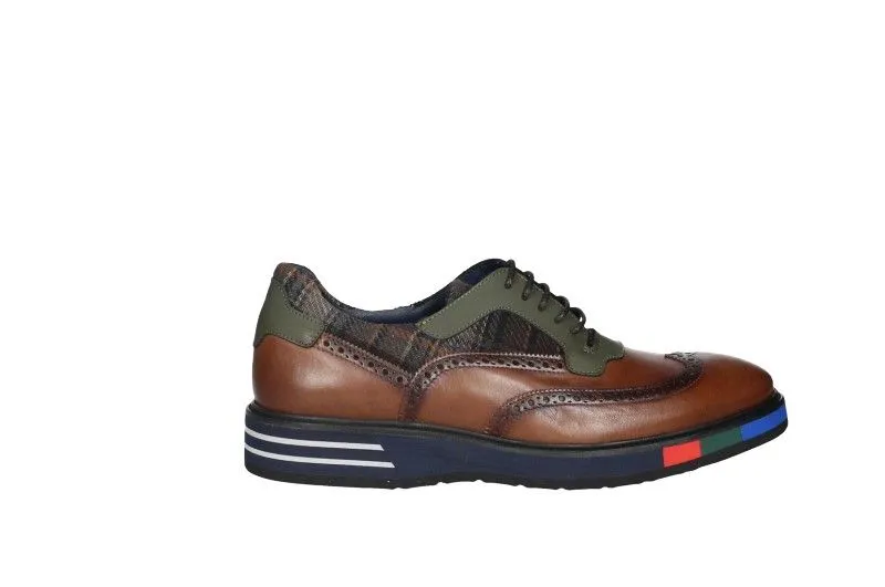 Zapato Cordon Piel Cuero Pala Vega Cuello Escoces Piso Azul