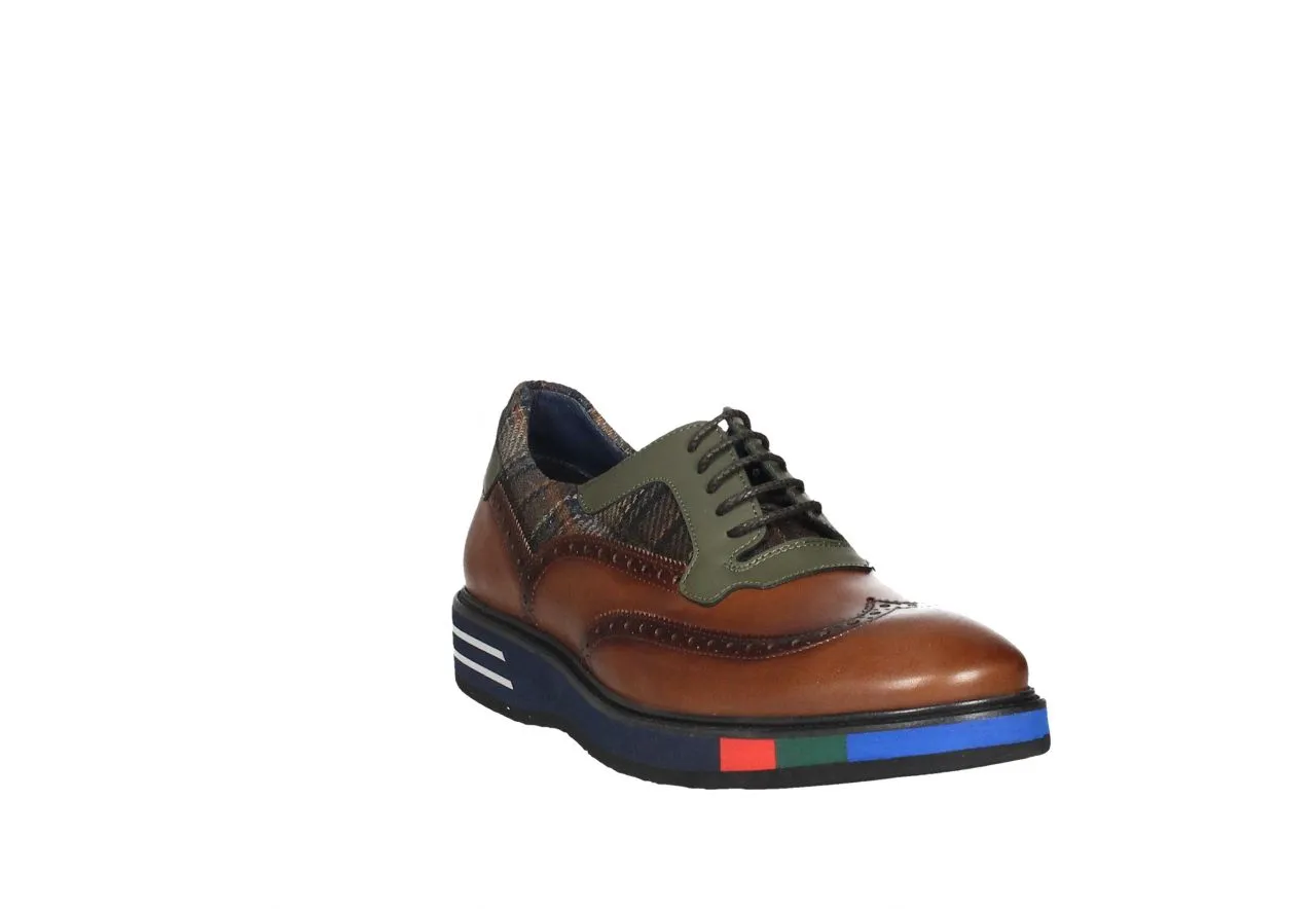 Zapato Cordon Piel Cuero Pala Vega Cuello Escoces Piso Azul