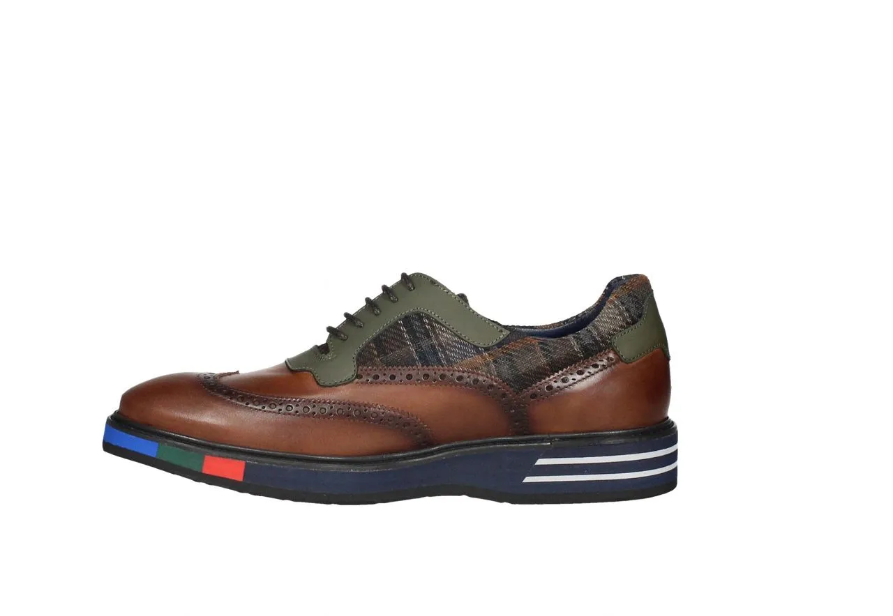 Zapato Cordon Piel Cuero Pala Vega Cuello Escoces Piso Azul