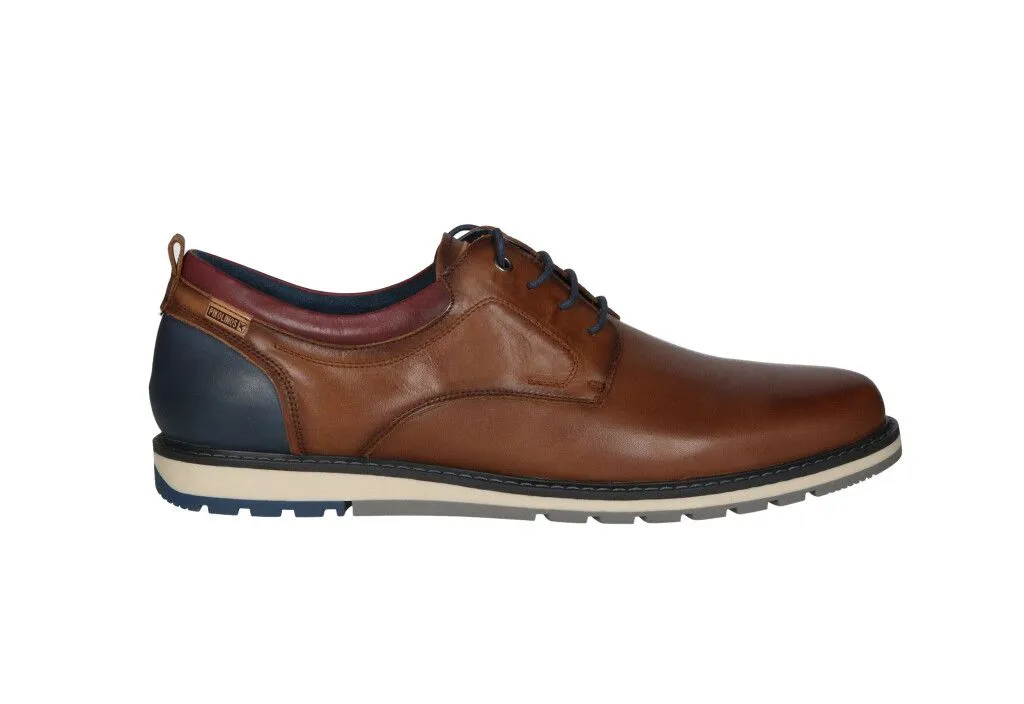 Zapato Cordon Piel Cuero Talon Azul Cuello Burdeos
