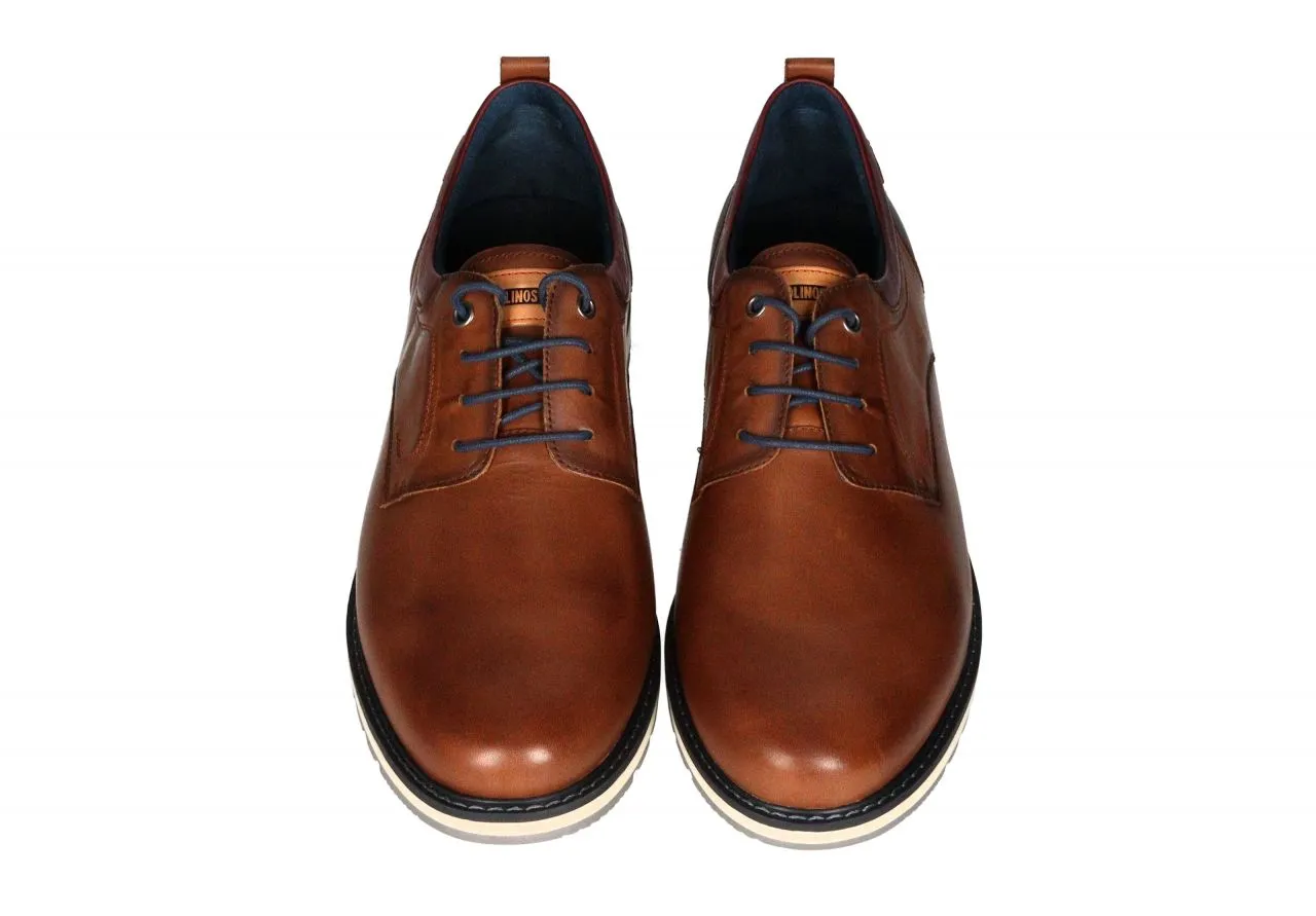 Zapato Cordon Piel Cuero Talon Azul Cuello Burdeos