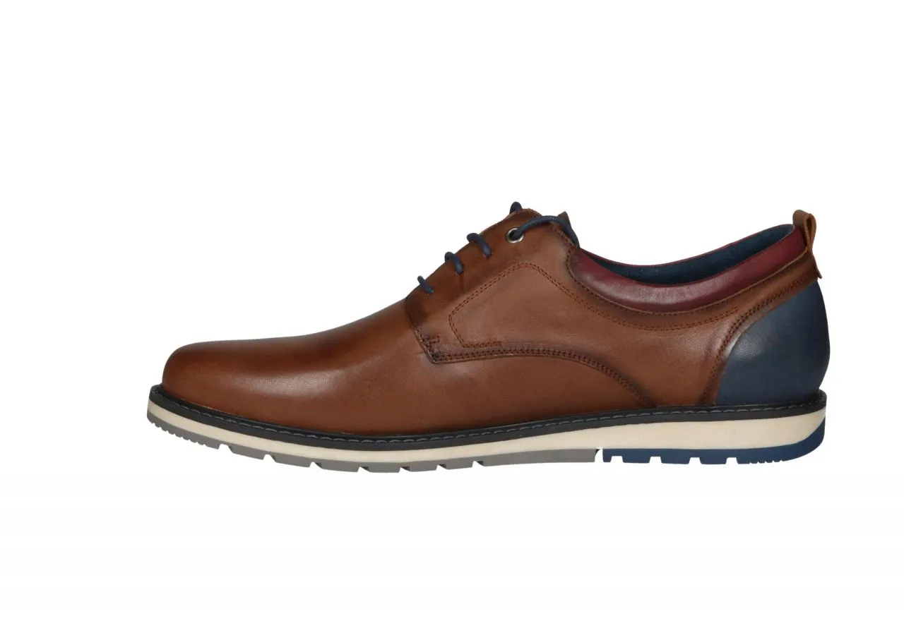 Zapato Cordon Piel Cuero Talon Azul Cuello Burdeos