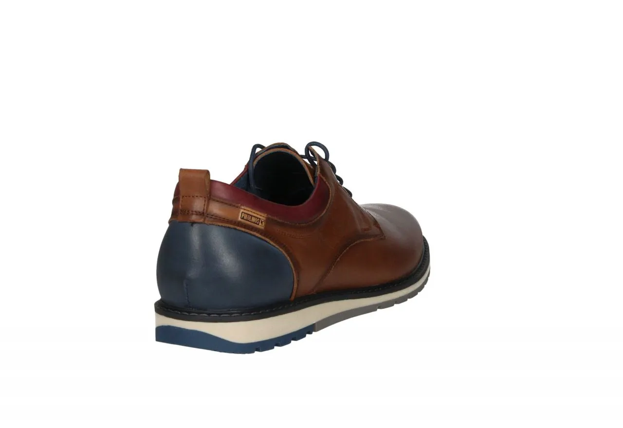Zapato Cordon Piel Cuero Talon Azul Cuello Burdeos